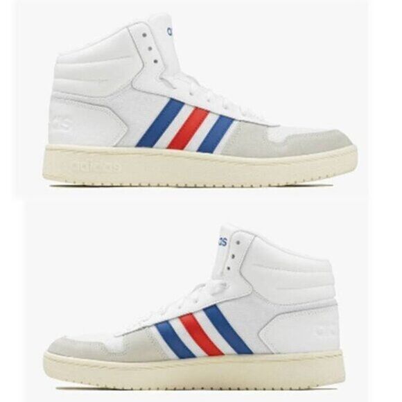 Adidas Men\'s Hoops 2.0‎ Mid Basketball Shoe 3 Stripes Size 9 Cloud White main image 5